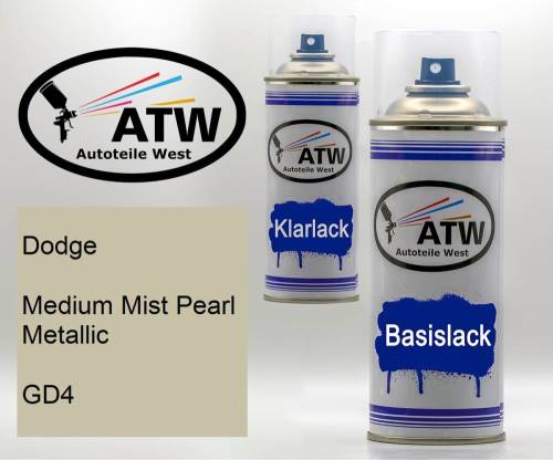 Dodge, Medium Mist Pearl Metallic, GD4: 400ml Sprühdose + 400ml Klarlack - Set, von ATW Autoteile West.